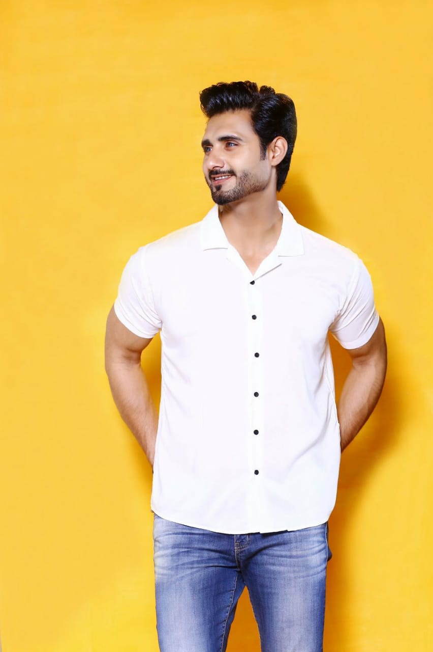 Casual White Half Sleeve Shirt White Casual Shirt With Jeans White