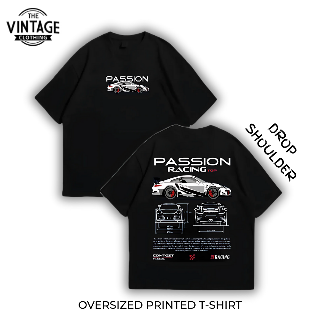 Passion Racing Oversized Dropshoulder Tee - DTF Printed Tshirt for Men and Women