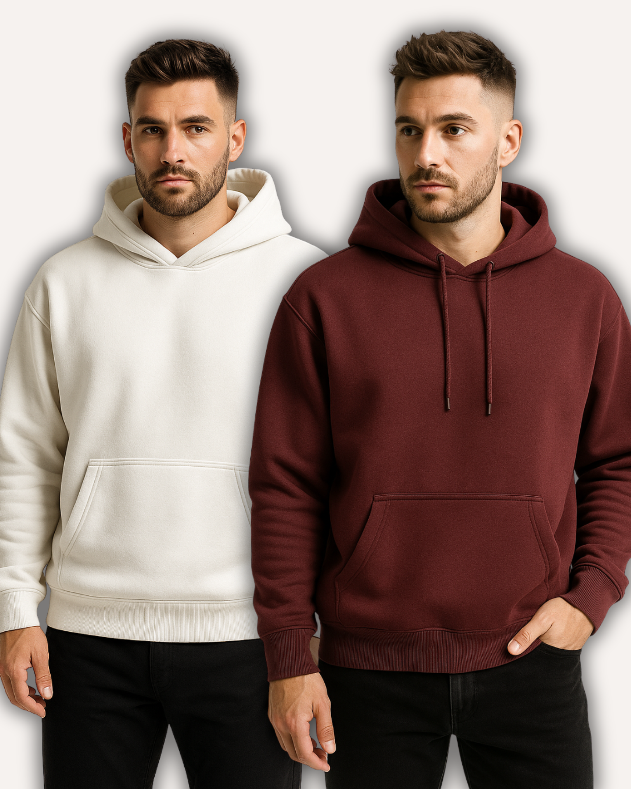 Pack of 2 Basic White & Maroon Hoodies