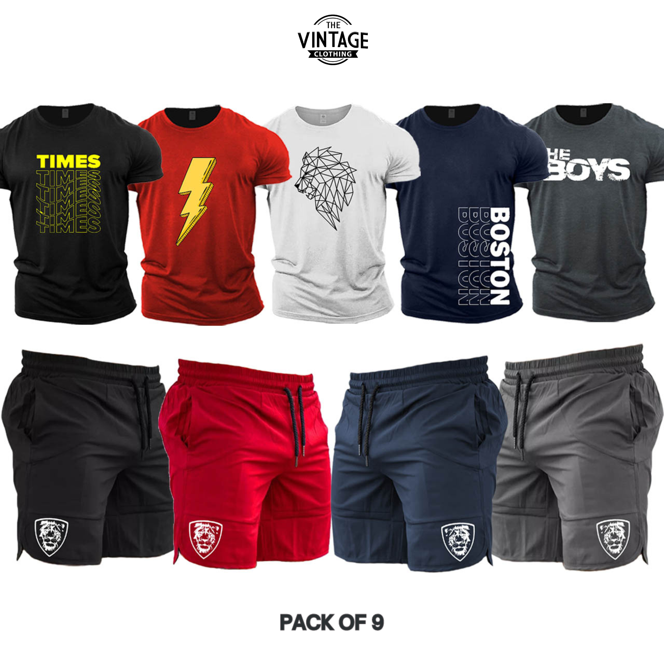 Pack of 9 Deal (5 Printed T-shirts & 4 Shorts)