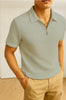 Waffle Knit Zipper Polo T-Shirt - Grey