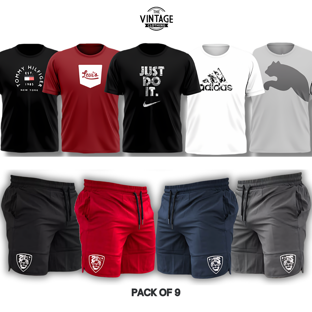 Pack of 9 Deal (5 Printed T-shirts & 4 Shorts)